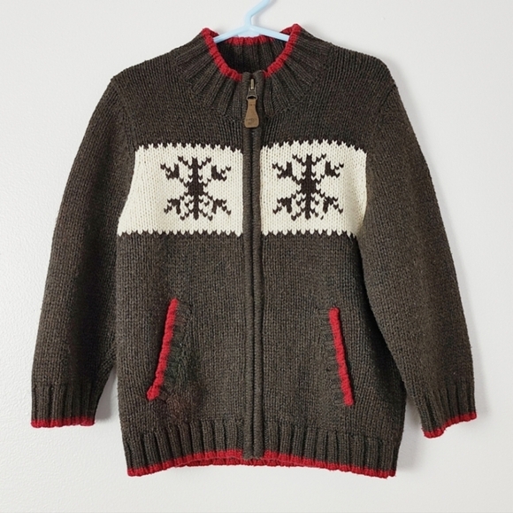 OshKosh Boy's 4T Cardigan Sweater Brown Thick Winter Jacket Warm Zip Up Snow - Picture 1 of 7